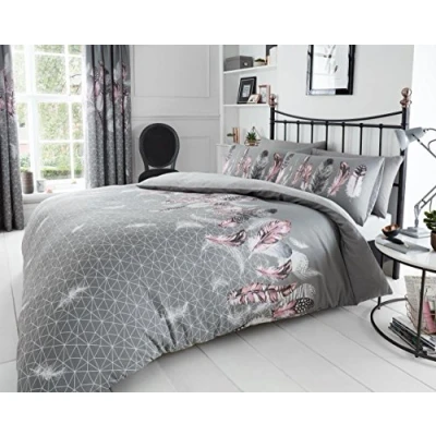 Image of GC GAVENO CAVAILIA Printed Duvet Cover Sets, Reversible Bedding Bed Set, Polycotton Quilt Covers, Ava Grey, King