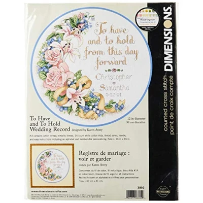Image of Dimensions To Have &amp; Hold Wedding Record Counted Cross Stitch Kit 12 Round 14 Count