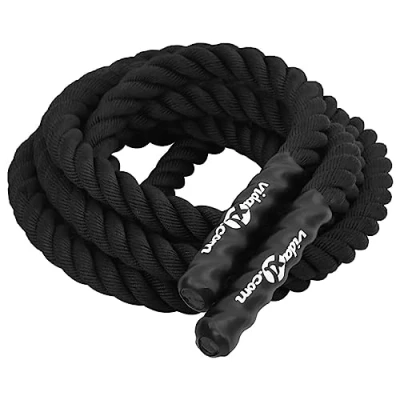 Image of vidaXL Black Battle Rope 6m, 4.5kg Polyester Fibre Gym for Strength Training, Endurance, and Full Body Workouts