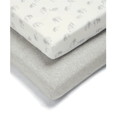 Image of Mamas &amp; Papas 2 Pack Cot/Bed Fitted Sheets, Elephant