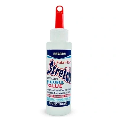 Image of Beacon Fabri Tac Stretch Glue 4oz Stretchable &amp; Flexible Fabric Adhesive for Knits, Dancewear, Fabrics Clear, Fast Drying, Permanent Bond