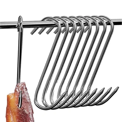 Image of WEERSTONE Butcher Hooks, 12 Pieces, S Stainless Steel Smoking Hanging 15 cm, Kitchen Meat Fish shaped Hooks for BBQ Baking, Processing