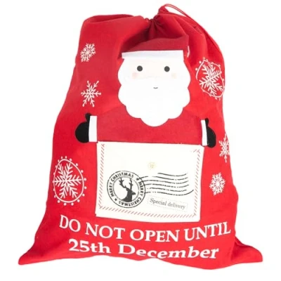 Image of SHATCHI Large Sack Special Delivery 50x60 cm, Do Not Open Until 25th December Bag Pocket Xmas Stocking Accessories, Felt, Santa with Letter