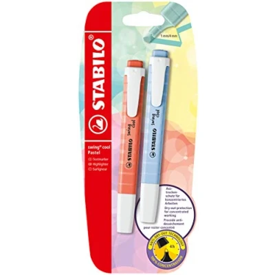 Image of Highlighter STABILO swing cool Pastel Pack of 2 Cloudy Blue/Mellow Coral Red