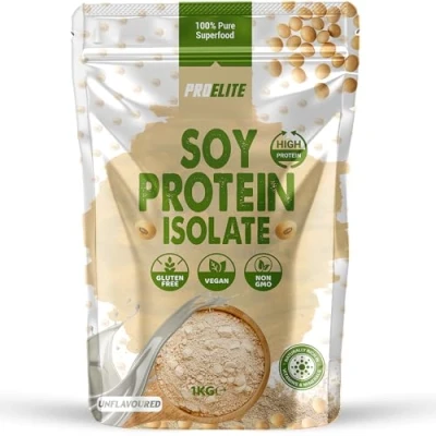 Image of Soy Protein Isolate Powder 1kg Vegan 100% Plant Gluten Free, SOYA Shake for Superfood Super Greens Dairy Free Shakes by PROELITE (1KG, Unflavoured)