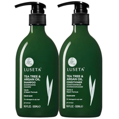 Image of LUSETA Tea Tree &amp; Argan Oil Shampoo and Conditioner Sets for Oily Hair, Clarifying Anti Dandruff, 2x 500 ml