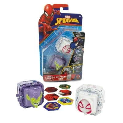 Image of Battle Cubes 2 Pack Spiderman Green Goblin and Spider Gwen, rock paper, scissors game