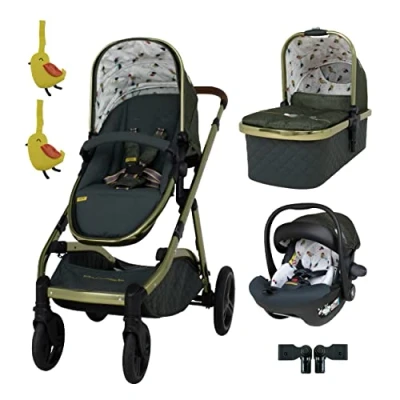 Image of Cosatto Wow XL Travel System Birth to 25kg, Compact Fold, Small Boot Approved, Reversible Pushchair Seat, Puncture Proof Tyres with iSize Car Adapters &amp; Raincover (Bureau)
