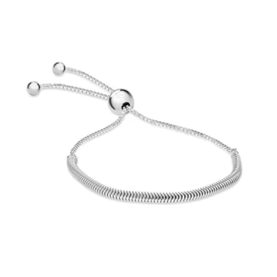 Image of Tuscany Silver Women&#039;s Sterling Snake and Box Chain Adjustable Slider Bracelet 23 cm/9 inch