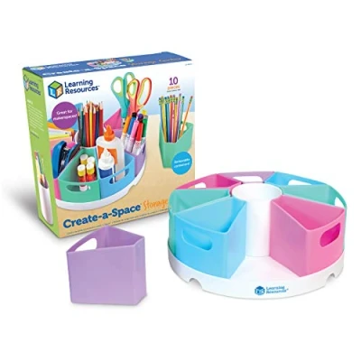 Image of Learning Resources Create a Space Storage Centre (Pastel), Stationery Organiser, Ideal for Classroom &amp; Home, Wipe Clean Plastic, 10 Piece Set
