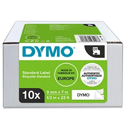 Image of DYMO Authentic D1 Labels 9mm x 7m Roll Black Print on White Self Adhesive for LabelManager Label Printers 10 Count