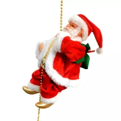 Image of DIOXSTAR Electric Climbing Santa Claus, Musical Toy, Rope, Christmas Tree Decoration, Hanging Ornament Xmas, Battery Operated Bright Red Colour