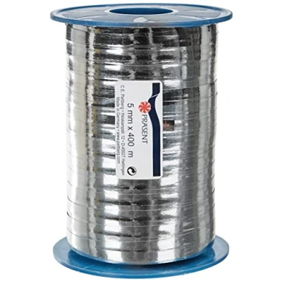 Image of C.E. Pattberg Mexico Metallic Gift Ribbon Silver, 440 Yards of Balloonribbon for Wrapping, 0.2 inches Width, Accessories Decoration &amp; Handicrafts, Presents