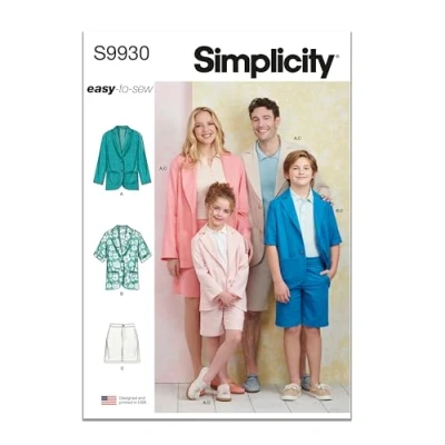 Image of SIMPLICITY Sewing Pattern SS9930A Children&#039;s, Teens&#039; and Adults&#039; Blazers Shorts A (XS L/XS XL)