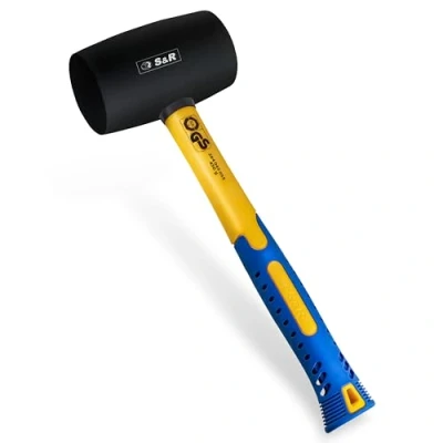 Image of S&amp;R Rubber Mallet Black 55 mm 450 g with Ergonomic Shaped Fibreglass Handle and Anti Slip Coating