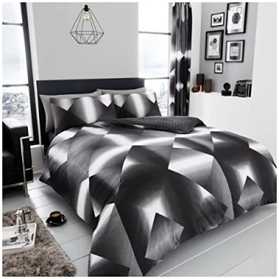 Image of GC GAVENO CAVAILIA Polycotton Fabric 3D Duvet Cover Black, Triangle Bedding Sets Double, Cosy Comforter Bed Set