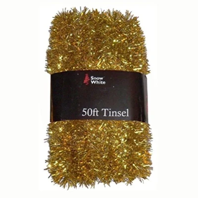 Image of Uwant Fashion Christmas Tree Decoration 50ft x 3cm Tinsel Great Value Golden