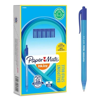 Image of Paper Mate InkJoy 100RT Retractable Ballpoint Pens Medium Point (1.0mm) Blue 20 Count