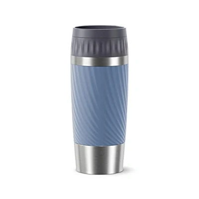 Image of Emsa Easy Twist Travel Mug, Stainless Steel Plastic Silicone, Aqua Blue, 360 ml