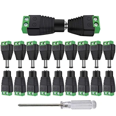 Image of Aiqeer 25 Pairs 12V/24V 5.5 X 2.1 mm DC Power Connector Adapter, Male Female Plug Socket Kit, Screw Terminal for CCTV Camera LED Strip (Green)