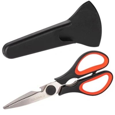Image of GOURMEO Heavy Duty Scissors for Kitchen Use Sharp Stainless Steel Cooking Shears w/Protective Metal Case Poultry Meat Vegetable or Herb Chopping
