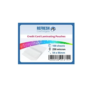 Image of Refresh Cartridges Laminating Pouches Credit Card (54x86mm) 250 Micron Pack of 100 Sheets
