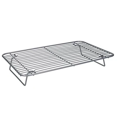 Image of MasterClass Smart Ceramic Roasting / Cooling Rack with Non Stick Coating and Folding Legs, Carbon Steel Wire, Grey, 35.5 x 23cm