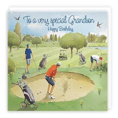 Image of Hunts England Grandson Golfing Birthday Card Golf Milo&#039;s Gallery Fun Golfers For Boys Or Men Funny