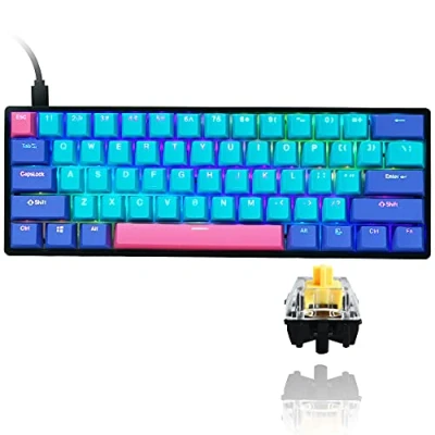 Image of GTSP Gk61 60% Mechanical Keyboard Gaming Custom SK61 Hot Swappable 60 Percent with PBT Keycaps RGB Backlit NKRO Type C Cable for PS4 (Gateron Optical Yellow, Joker)