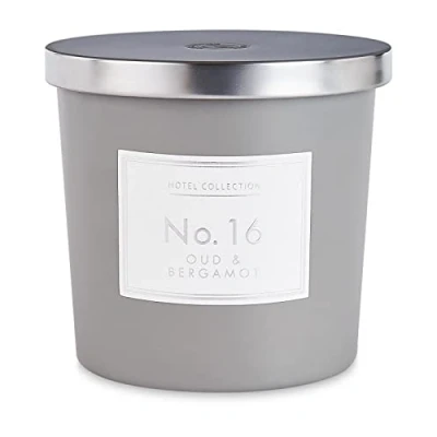 Image of Aldi Hotel Collection No 16 Oud &amp; Bergamot Fragranced Candle Two Wicks Coloured Glass Jar Metal Lid 1 x 300g