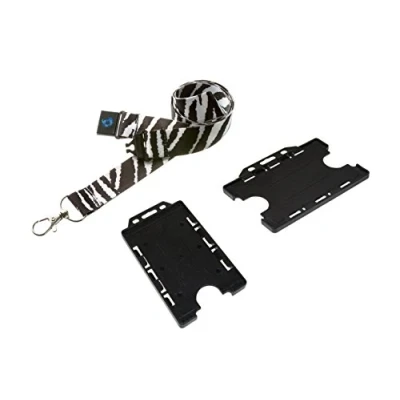 Image of Safari/Zoo Animal Print Lanyard with Safety Breakaway &amp; Double Card Holder (Zebra Vertical Holder)