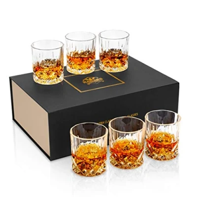 Image of KANARS Whiskey Glasses Set, No Lead Crystal Whisky Glass 300 ml for Cognac, Martini, Bourbon, Cocktail, Tequila, Unique Stylish Gift Box, 6 Piece