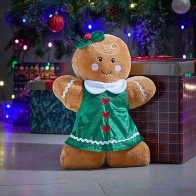 Image of Marco Paul Christmas Decorations, Xmas Small &amp; soft Plushy gingerbread Girl House Ornament for Indoor Home Little Female Figure plush fabric plushie free standing 30x24cm