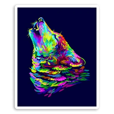 Image of 2 x 10cm Neon Howling Wolf Vinyl Stickers Wolves Wild Laptop Sticker #30675 (10cm Tall)
