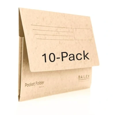 Image of Railex Pocket Folder Foolscap Document Wallets Ivory Folders for Paperwork A4 and A4+, Recycled Board File Wallet, Premium Filing Office Home Pack of 10