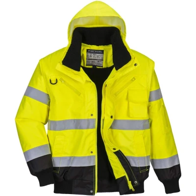 Image of Portwest C465 Hi Vis 3 in 1 Contrast Bomber Jacket Yellow/Black, Large
