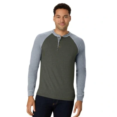 Image of Hanes Men&#039;s T Shirts, BeefyT Henley Cotton Long Sleeve Camouflage Green/Oxford Gray, XL