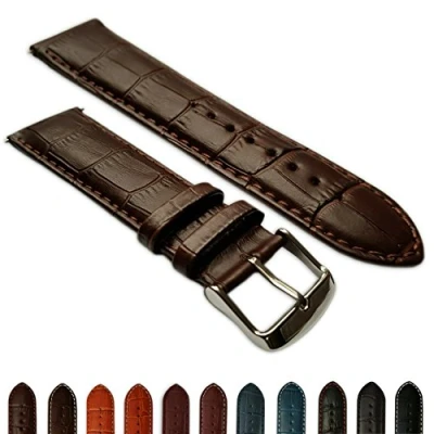 Image of 16mm Genuine Leather Mock Croc Watch Strap Band Mens Crocodile Padded SS Buckle Light Brown /