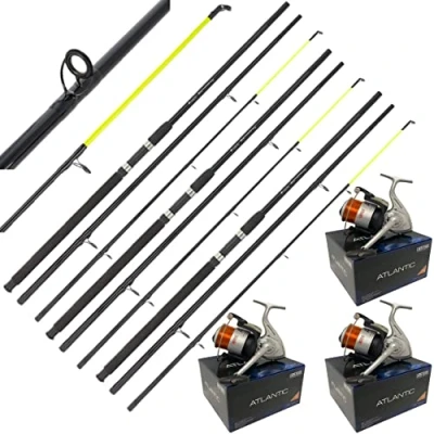 Image of 3 AP Beachcaster Sea Fishing Rod 12ft 3pc + Lidsters large ATLANTIC 70 Reel
