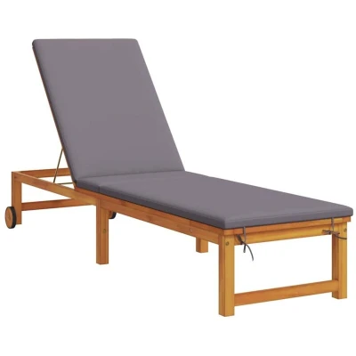 Image of vidaXL Sun Lounger with Light Grey Cushions Solid Wood Acacia