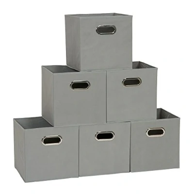 Image of Household Essentials 84 1 Foldable Fabric Storage Bins Set of 6 Cubby Cubes with Handles Teafog, Gray, lbs,Grey