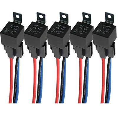 Image of QitinDasen 5 Pieces 4 Pin Car Relay, 12V 40A SPST Automotive Relay with Harness Socket and 14/16 AWG Pre Wired, for Truck Boat (Black)