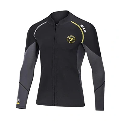 Image of Wetsuit Top Men&#039;s 1.5mm Neoprene Wetsuits Jacket,Front Zipper Long Sleeves Diving Suit for Swimming,Snorkeling,Scuba Diving,Surfing … (Black, S)