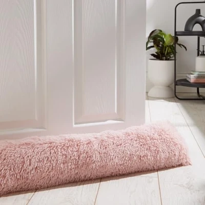 Image of Catherine Lansfield Cuddly Deep Pile Faux Fur Door Draught Excluder Blush Pink