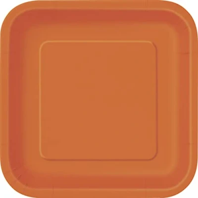 Image of Pumpkin Orange Square Paper Dessert Plates (17cm) 16 Count Elegant &amp; Sturdy Party Tableware for Appetizers, Cakes and More