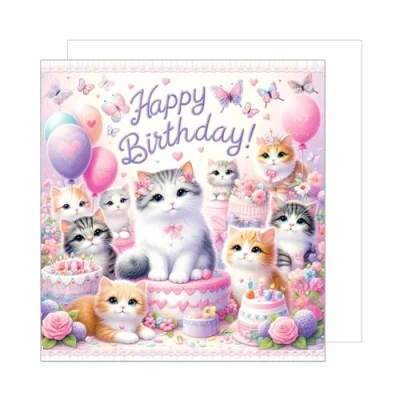 Image of Edition Seidel Premium Square Birthday Card with Envelope. Greeting Saying Happy For Him or Her Girl Daughter Kids Children Cats (GQ262 SW024)