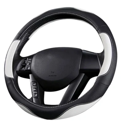 Image of Pahajim Car Steering Wheel Covers Soft Microfiber Leather Universal 15 Inch Cover Breathable Anti Slip Skid Accessories Interior for Women Men (black white)