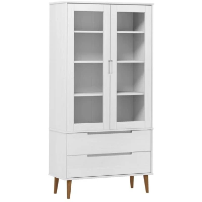 Image of vidaXL Vitrine Cabinet MOLDE White 90x35x175 cm Solid Wood Pine