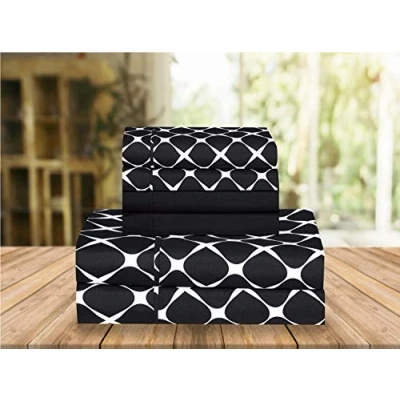 Image of Elegant Comfort Luxury Soft Bed Sheets Bloomingdale Pattern 1500 Premium Hotel Quality Microfiber Softness Wrinkle and Fade Resistant (6 Piece) Bedding Set, Full, Black