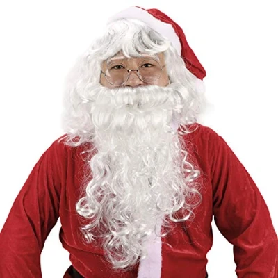 Image of HOWAF Santa Father Christmas Beard and Wig with Glasses Set Adult One Size White Fancy Dress Costume Accessories